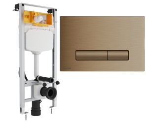 Stelaż WC z przyłączem do montażu toalety myjącej / podtynkowy 115×50 ×12 cm   + przycisk spłukujący , miedziany szczotkowany Shiro Premium 