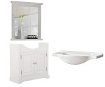 Szafka 85x81x32 cm z umywalką + Lustro łazienkowe w ramie 70 x80 cm białe z półką , biały   ROMANTIC 
