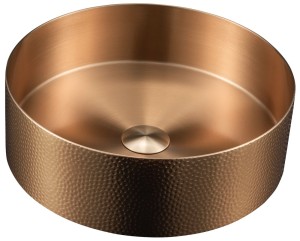 Umywalka 38x11 cm z korkiem , stal nierdzewna , metal tłoczony miedź mat PVD AURUM 