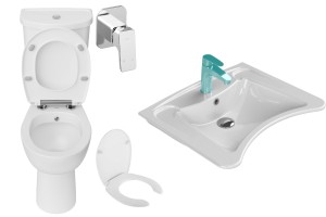 ZESTAW 4w1 dla niepełnosprawnych : Kompakt WC 363x455x670 mmz bidetem + deska typu "U" + Bateria podtynkowa chrom + Umywalka 60x50cm , biała CeraStyle