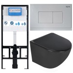 ZESTAW 3W1 :Czarna miska WC rimless bezkołnierzowa +deska soft -close Slim,DELOS + Stelaż podtynkowy WC SLIM 113x52x12cm German Quality , Japar