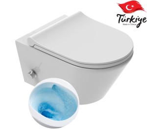Miska WC z funkcją bidetu, Tornado z baterią ciepła zimna /woda +deska duroplast slim soft close, biała Viba Azul 