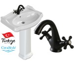 Umywalka z postumentem  80x54 cm RETRO ceramiczna , biała CeraStyle + BATERIA RETRO BLACK