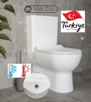 Kompakt wc 80x37x62 cm z bidetem i z baterią ciepła /zimna+ deska soft close, biały  MILA RIMLESS  