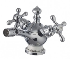 Bateria bidetowa 13,6 cm z korkiem , porcelana / chrom NIKOLAS