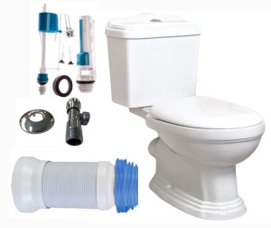 ZESTAW: Kompakt RETRO WC 83x40x66 cm+ DESKA WOLNOOPADAJĄCA, ODPŁYW POZIOMY + Przyłącze harmonijkowe + Zawór kątowy 1/2x1/2