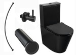 ZESTAW : Kompakt WC premium  815x385x630 mm RIMLESS pionowy/poziomy +deska SLIM  Soft Close duroplsast , czarny MAT Bellamonte  + Wąż  FxF 3/8"x3/8", 60cm + ZAWÓR KĄTOWY  1/2 x 3/8 + Przedłużka do WC, średnica 90mm, dł. 350mm