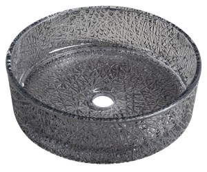 Szklana umywalka nablatowa  39,5x 12 cm,grawerowana  czarny ERSEL 