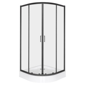 Kabina prysznicowa 90x90x201 cm/ 5mm, profil czarny, szkło transparentne, półokrągła z płytkim brodzikiem ARUBA BL