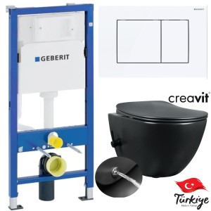 ZESTAW: MISKA WC Z BIDETEM 51X35,5 cm WISZĄCA + DESKA ,CREAVIT +Geberit  stelaż + przycisk biały 