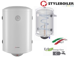 Bojler z wężownicą 80L / 742x476 mm z wejściem uniwersalnym prawy / lewy z gwintem, VF/T 80 + grzałka, STYLEBOILER