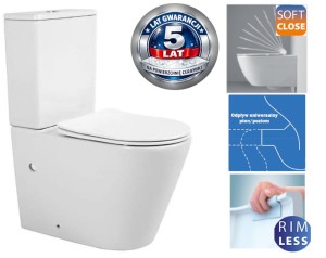 Kompakt WC premium  815x385x630 mm RIMLESS , odpływ pionowy/poziomy +deska SLIM  Soft Close duroplsast , biały Bellamonte / 5 lat gwarancji