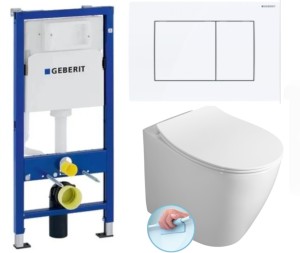 Miska WC stojąca Rimless 36,3x40x52 cm  +deska duroplast slim  + zestaw Geberit stelaż + przycisk biały  115.137.11.1