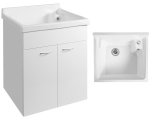 Szafka 58x70x52,8cm + zlew gospodarczy 62x55cm, z przelewem  biały + Zestaw odpływowy, Syfon, Korek