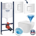 ZESTAW: Geberit stelaż + biały przycisk + Miska  WC premium 48x37x37 cm, spłukiwanie  tajfun tornado + deska SLIM Soft Close duroplsast , biała Zoldo