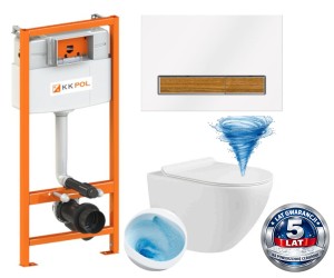 ZESTAW 3w1: Stelaż + przycisk KK- POL + Miska  WC premium 48x37x37 cm, spłukiwanie  tajfun tornado + deska SLIM Soft Close duroplsast , biała Zoldo 