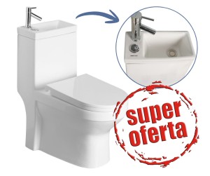 Kompakt wc z umywalką 36,5x78x72cm i baterią chrom i deską, biały  Alcatraz