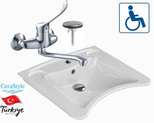  ZESTAW: Umywalka dla niepełnosprawnych 63x50x20,5 cm , biała  CeraStyle +Bateria ścienna + zaślepka umywalki    