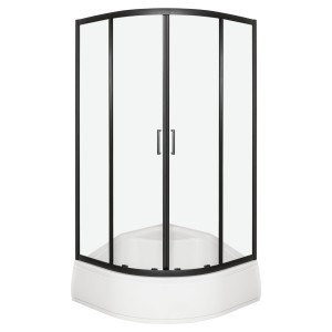 Kabina natryskowa 90x90x209,5 cm / 5 mm z brodzikiem głebokim z siedziskiem , czarna ARUBA  