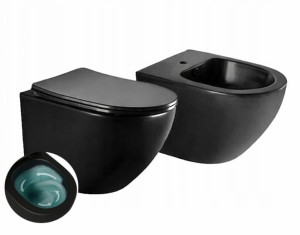 ZESTAW : Miska WC+ BIDET PODWIESZANE , INNOWACYJNY SYSTEM SPŁUKIWANIA RIMLESS TORNADO, CZARNY MAT 