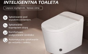 Inteligentna toaleta 69x38x46 cm stojąca / Spłukiwanie kopnięciem stopą / Komfortowo podgrzewane siedzisko  /Automatyczne spłukiwanie po wstaniu 