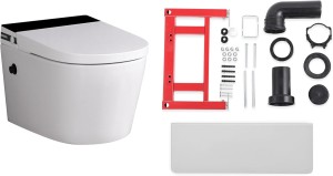 Miska WC bez stelaża/ Inteligentna toaleta ‎59x36,5x37,5 cm wisząca / wbudowany zbiornik na wodę+  rama montażowa , biała