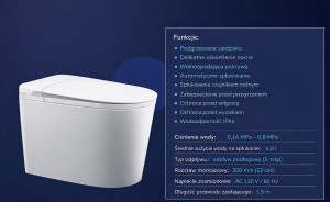 Inteligentna toaleta 68 x 39 x 46 cm stojąca /  z wbudowanym podgrzewanym siedzeniem, wydłużona toaleta bez zbiornika z automatycznym spłukiwaniem,  regulowana temperatura siedzenia, pilot