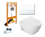 Miska WC z funkcją bidetu rimless 51x36x32,5 cm i z baterią ciepła zimna /woda +deska duroplastslim soft close + stelaż Jomo SLK+ przycisk biały EXCLUSIVE 2.0