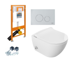 Miska WC z funkcją bidetu rimless 51x36x32,5 cm i z baterią ciepła zimna /woda +deska duroplastslim soft close + stelaż Jomo SLK+ przycisk biały SWITCH