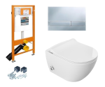 Miska WC z funkcją bidetu rimless 51x36x32,5 cm i z baterią ciepła zimna /woda +deska duroplastslim soft close + stelaż Jomo SLK+ przycisk  EXCLUSIVE 2.0 chrom mat 