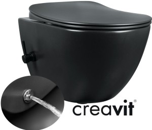 MISKA WC  Z BIDETEM  51x35,5 cm Z BATERIĄ CZARNĄ ,WISZĄCA CIEPŁA/ZIMNA WODA + DESKA , CREAVIT CZARNY MAT  FE322-34SM10E-0002