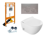 Miska WC z funkcją bidetu rimless 51x36x32,5 cm i z baterią ciepła zimna /woda +deska duroplastslim soft close + stelaż Jomo SLK+ przycisk chrom mat SWITCH
