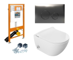 Miska WC z funkcją bidetu rimless 51x36x32,5 cm i z baterią ciepła zimna /woda +deska duroplastslim soft close + stelaż Jomo SLK+ przycisk chrom połysk SWITCH 
