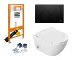 Miska WC z funkcją bidetu rimless 51x36x32,5 cm i z baterią ciepła zimna /woda +deska duroplastslim soft close + stelaż Jomo SLK+ przycisk czarny mat SWITCH 