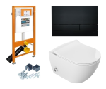 Miska WC z funkcją bidetu rimless 51x36x32,5 cm i z baterią ciepła zimna /woda +deska duroplastslim soft close + stelaż Jomo SLK+ przycisk  EXCLUSIVE 2.0 czarny matowy