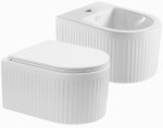MISKA WC PODWIESZANA 49,5x36,3 36,3cm  bez kołnierza+ DESKA WOLNOOPADAJĄCA + BIDET  , biała ryflowana , GLAMOUR z innowacyjnym systemem cichego spłukiwania QFS