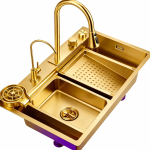 Zlewozmywak wielofunkcyjny  60x45 cm , ze stali nierdzewnej , zasilaniem wodnym , złoty / plaster miodu  Sorrento 