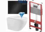 Miska  WC premium 48x37x37 cm, spłukiwanie  tajfun tornado + deska SLIM Soft Close duroplsast , biała Zoldo + Stelaż WC 112x50 cm ze spłuczką Base 6/3 L, TECE Base + przycisk czarny połysk 9240403