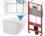 Miska  WC premium 48x37x37 cm, spłukiwanie  tajfun tornado + deska SLIM Soft Close duroplsast , biała Zoldo + Stelaż WC 112x50 cm ze spłuczką Base 6/3 L, TECE Base + przycisk biały matowy 9240417