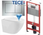 Miska  WC premium 48x37x37 cm, spłukiwanie  tajfun tornado + deska SLIM Soft Close duroplsast , biała Zoldo + Stelaż WC 112x50 cm ze spłuczką Base 6/3 L, TECE Base + przycisk chrom matowy 9240402