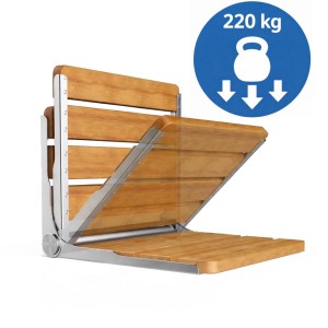 Siedzisko prysznicowe składane 40x34x4,8 cm / 220 kg , czerwony dąb /stal nierdzewna dla osób niepełnosprawnych ISEO