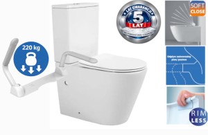 Kompakt WC premium z zestawem uchwytów  815x385x630 mm RIMLESS , odpływ pionowy/poziomy +deska SLIM  Soft Close duroplsast , biały Bellamonte / 5 lat gwarancji 