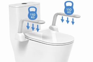 Zestaw uchwytów do WC kompaktu 566x422x240 mm/ 220 kg dla niepełnosprawnych profesjonalna, antypoślizgowa plastikowa poręcz do toalety, dla osób starszych i niepełnosprawnych biały/jasno szry,  Garda 