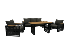 Zestaw mebli ogrodowych ciemny szary sofa + 2 fotele + stolik + poduszki ALM
