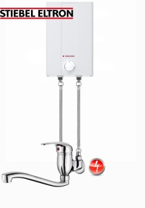 Mały ogrzewacz wody nadumywalkowy bojler 5 L Stiebel Eltron ESH 2 kW + Bateria bezciśnieniowa górna do bojlera z mieszaczem , wylewka długość 20cm i 30cm +perlator+ wężyki, KFA , HST