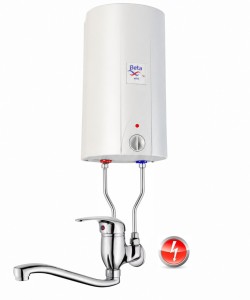   Elektryczny podgrzewacz wody 5L Beta mini ciśnieniowy nadumywalkowy  ELEKTROMET + Bateria bezciśnieniowa górna z rurkami do bojlera z mieszaczem