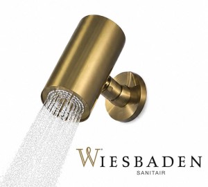 Deszczownica okrągła prysznicowa 15x8 cm , 1-stopniowa z mocowaniem ściennym, szczotkowany mosiądz PVD UniMatch Beam   
