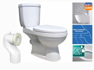 Kompakt WC premium 76,5x39x72 cm montaż pionowy/do podłogi +deska Soft Close duroplsast, biały Primero  + Kolano WC 90°