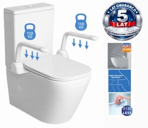 Kompakt WC premium z zestawem uchwytów  815x385x630 mm RIMLESS , odpływ pionowy/poziomy +deska SLIM  Soft Close duroplsast , biały Bellamonte / 5 lat gwarancji 