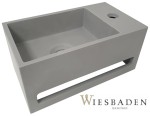 Umywalka mała z uchwytem na ręcznik 35x20x16 cm JULIA /SOLID SURFACE  PRAWA , wygląd betonu